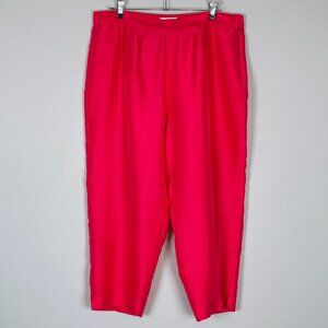 Worthington Silk Crop Pant Sz 16W Hot Pink Relaxed Luxe Business Casual Tropical